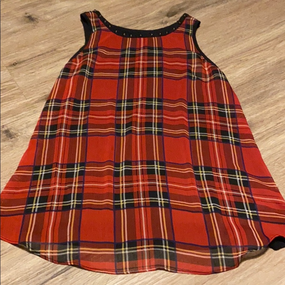 Express red plaid top with spiked ringed collar
